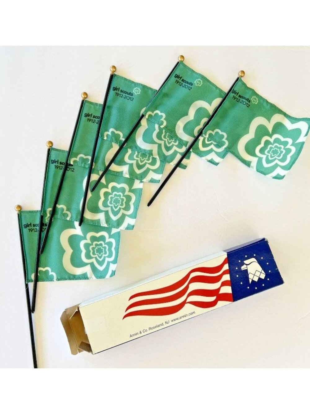 GSUSA 100th Anniversary Flag Set – Lot of 6, 4x6 Girl Scout Green Collectible